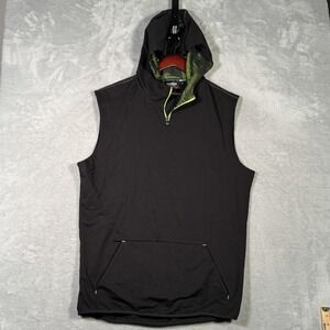 Maceoo Hoodie‎ Mens Large 4 Black Sleeveless Quarter Zip Vest Cotton Muscle